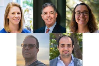 The cross-campus team will be led by Helen Bateup (top L) at UC Berkeley and includes, L-R (first row), Elliott Sherr at UCSF and Sofie Salama of UC Santa Cruz; L-R (bottom row), Mircea Teodorescu and Mohammad Mostajo-Radji of UC Santa Cruz.