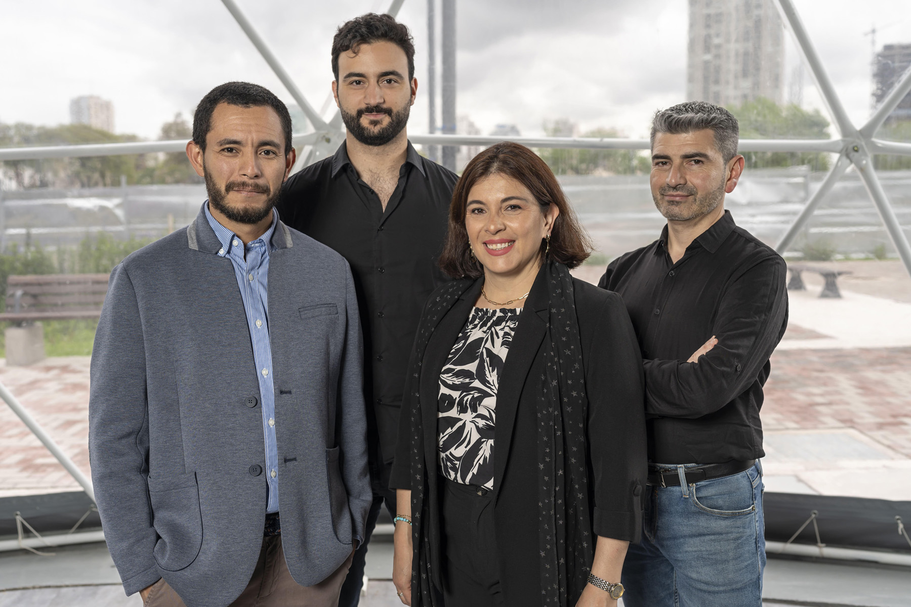 The Dogma co-founding team. From left to right: Javier Almeciga, Sergio Mario Del Risco, Angela Johana Espejo Mojica, and Alexander Rodríguez. Javier is professor at Pontificia Universidad Javeriana, where he directs the Institute of Inborn Errors of Metabolism. Sergio is Dogma's CEO. Angela is an associate professor at the university and institute. Alexander is a postdoc at the National Center for Advancing Translational Sciences